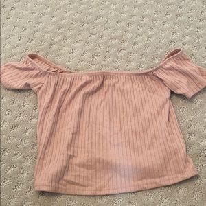 Tobi Blush Pink off the shoulder crop top